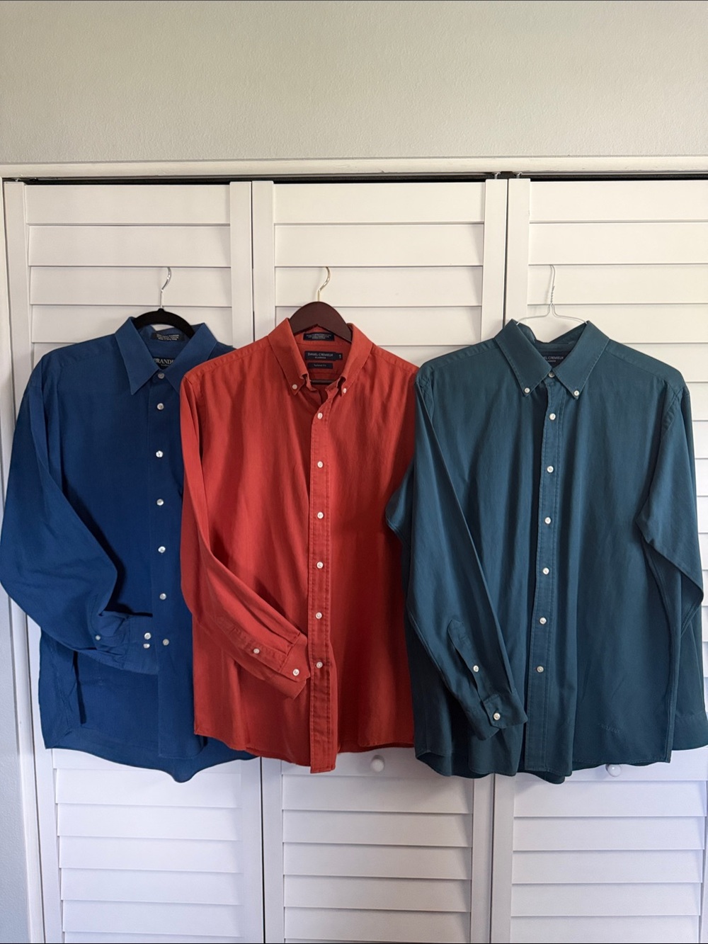 Lot of 3 Men's Button-Down Shirts - Cotton/Silk in Blue, Rust, Teal EUC Large